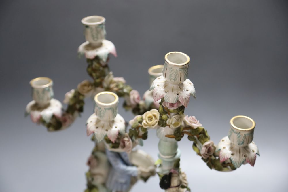 A pair of 19th century Sitzendorf figural candelabra, height 43cm